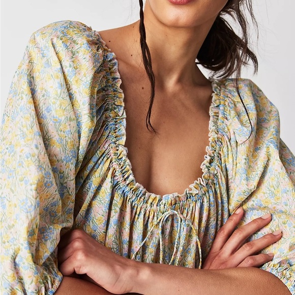 For Love & Lemon floral Puff Sleeve babydoll mini Dress XS - Picture 10 of 11